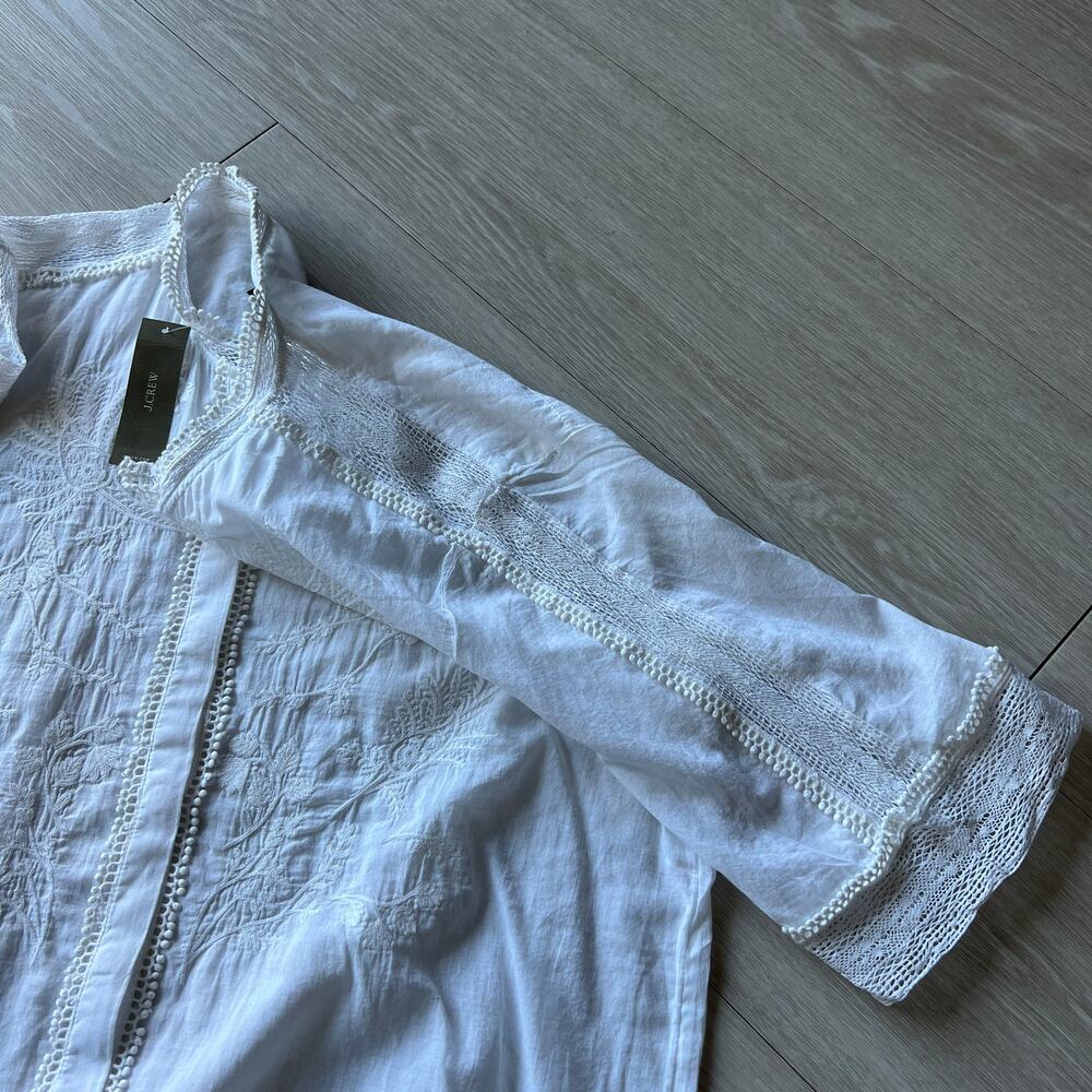 J Crew Embroidered Lace Trim Button Up Shirt In Cotton Coile Size 12 White Flaw - Picture 7 of 16
